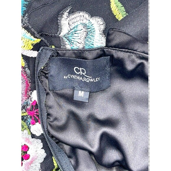 Cynthia Rowley Embroidered Floral Halter Dress Black Pink Size M Elegant - Picture 13 of 14